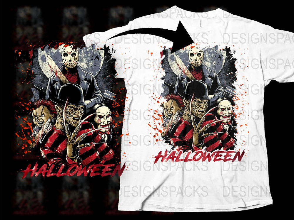Halloween Graphic T-Shirt, Scary Skull and Witch Design, Horror Tee for Costume Parties, Unisex Fit