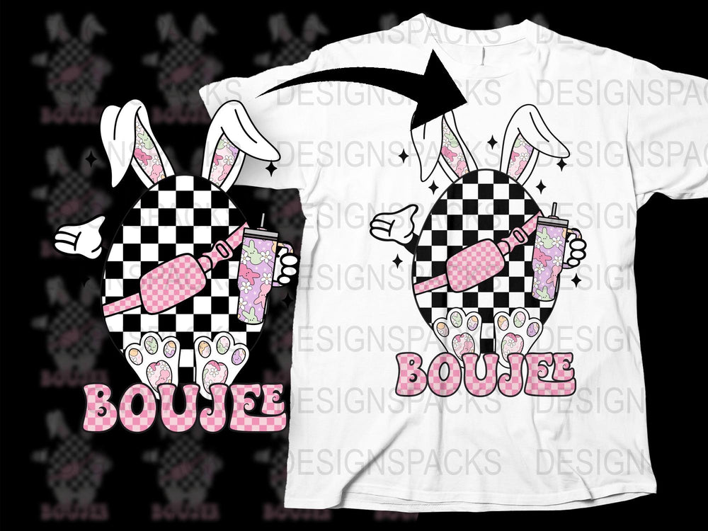Checkerboard Bunny Graphic T-Shirt, Pink Details, Streetwear Style, Unique Urban Fashion Tee
