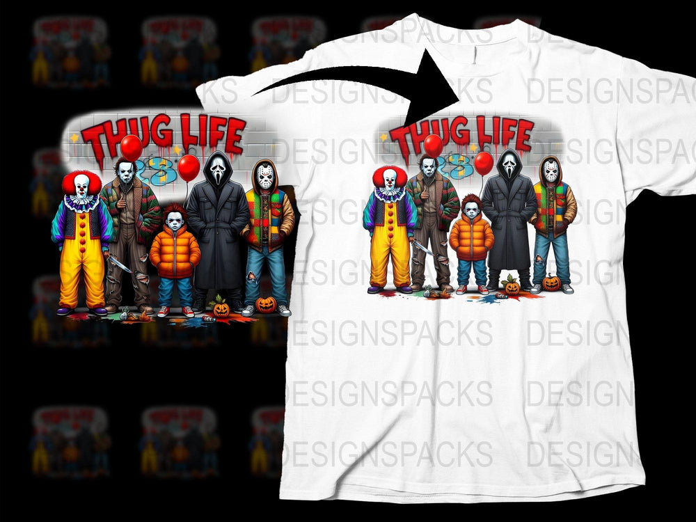 Thug Life Halloween Clown T-Shirt, Scary Clown Graphic Tee, Urban Streetwear, Unique Hip Hop Style Shirt, Men's Fashion Top