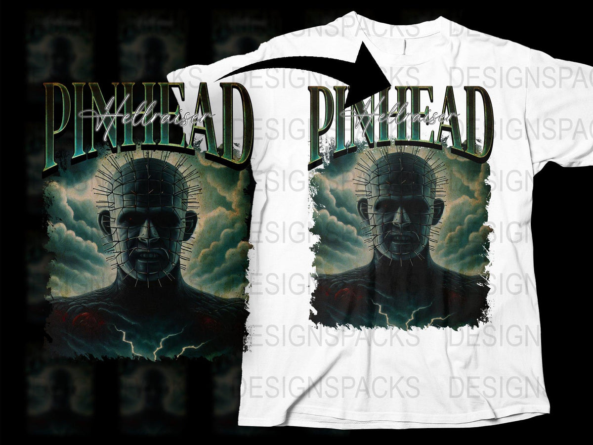 Pinhead Horror Movie Graphic T-Shirt, Hellraiser Inspired, Classic Film Fan Apparel, Gothic Style Tee