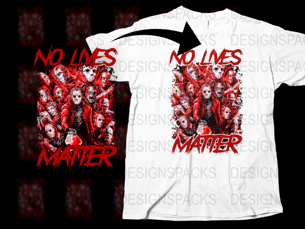 No Lives Matter Horror Themed T-Shirt, Red and White Graphic Tee, Unique Skull Design, Unisex Clothing