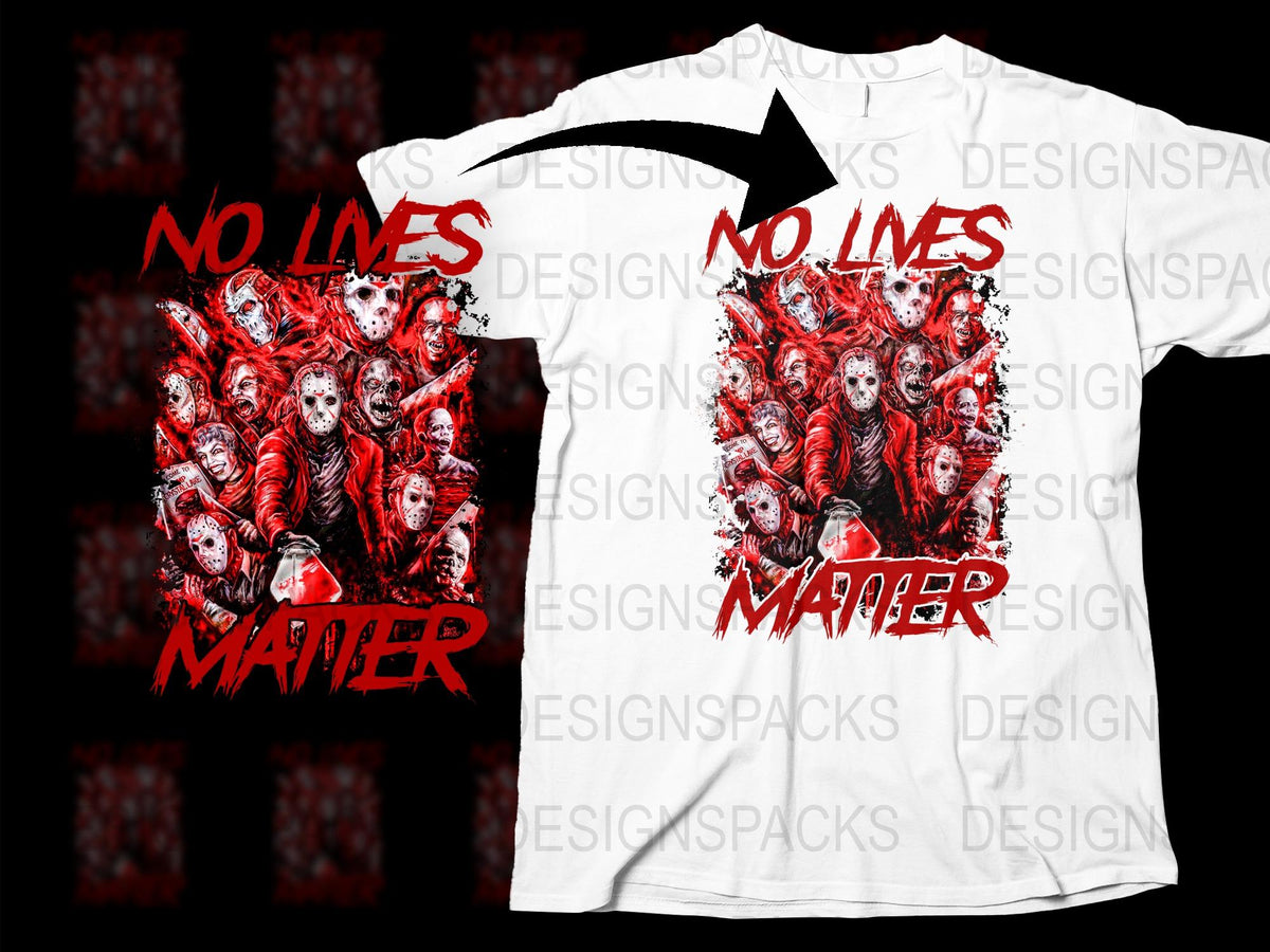 No Lives Matter Horror Themed T-Shirt, Red and White Graphic Tee, Unique Skull Design, Unisex Clothing