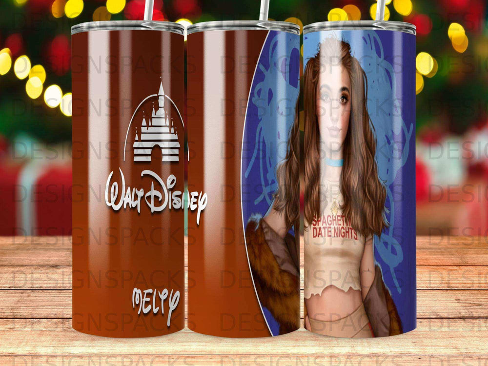 Walt Disney Melty graphic with "Spaghetti Date Nights" text on tumblers.