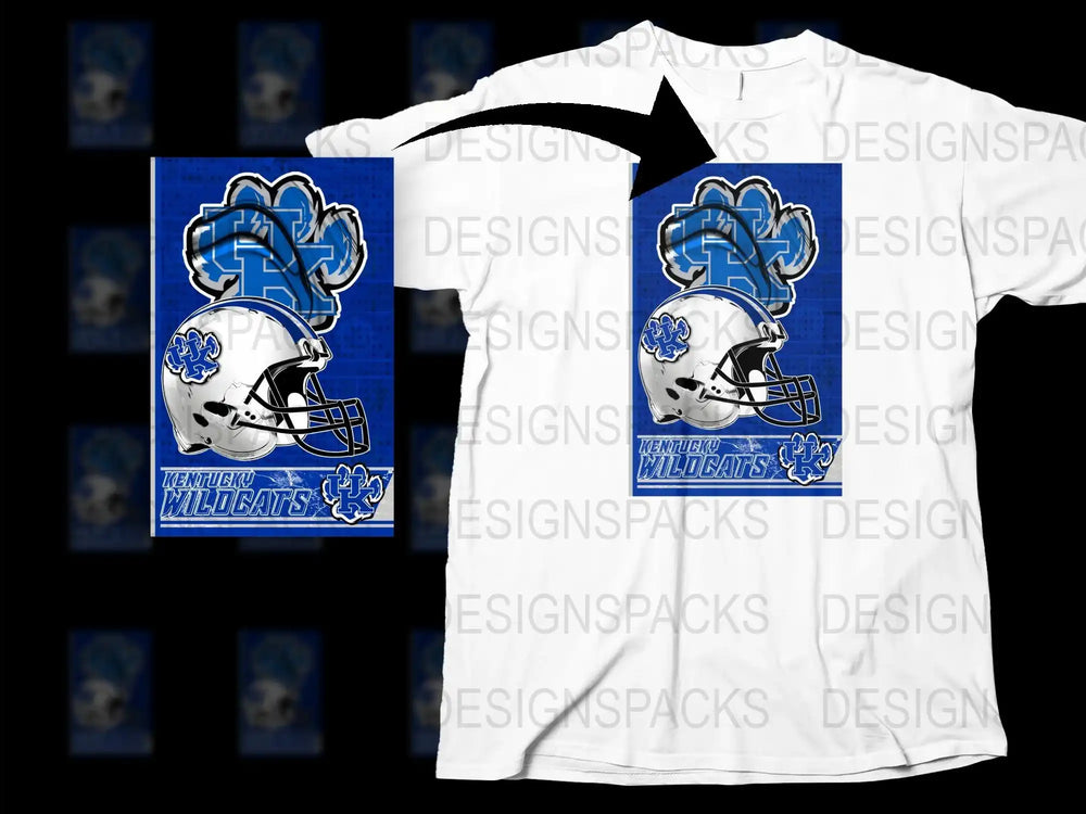 Kentucky Wildcats Football Helmet Design T-Shirt, Blue and White Graphic Tee, Sports Fan Apparel