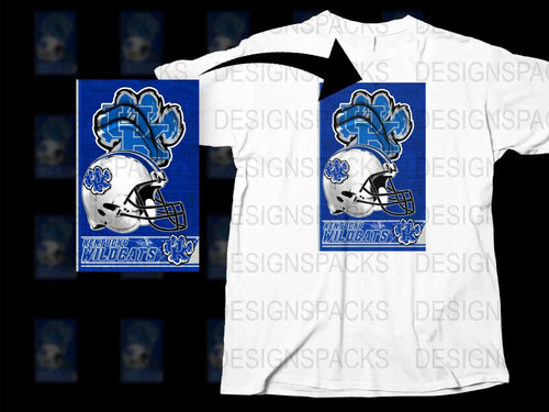Kentucky Wildcats Football Helmet Design T-Shirt, Blue and White Graphic Tee, Sports Fan Apparel