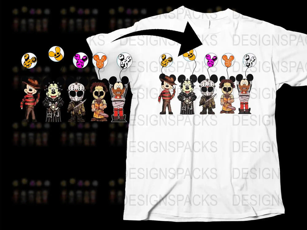 Disney Character Mashup T-Shirt, Unisex Cartoon Graphic Tee, Colorful Pop Culture Apparel