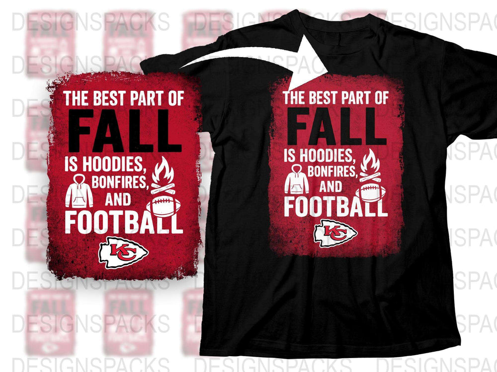 Fall Season Hoodie and T-Shirt Set, Autumn Football and Bonfire Graphic Tees