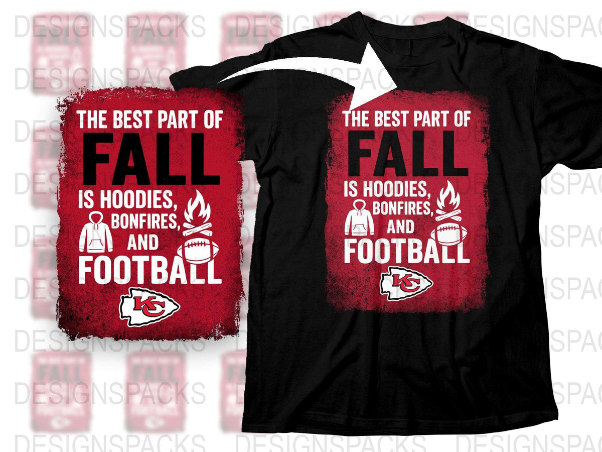 Fall Season Hoodie and T-Shirt Set, Autumn Football and Bonfire Graphic Tees