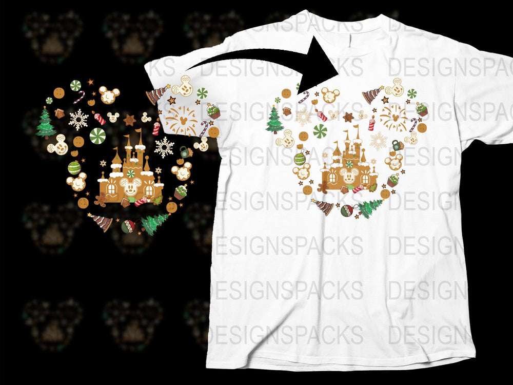 Festive Holiday T-Shirt with Gingerbread and Christmas Ornaments Design, Unisex Winter Apparel