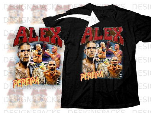 Black t-shirt with Alex Pereira fighting imagery and text.