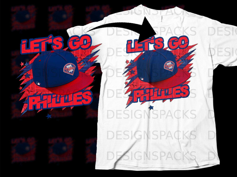 Let's Go Phillies Red and Blue Cap Fan Shirt