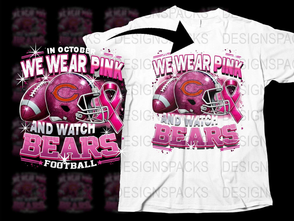 Pink October Football T-Shirt, Bears Fan Gear, Support Awareness, Graphic Sports Tee