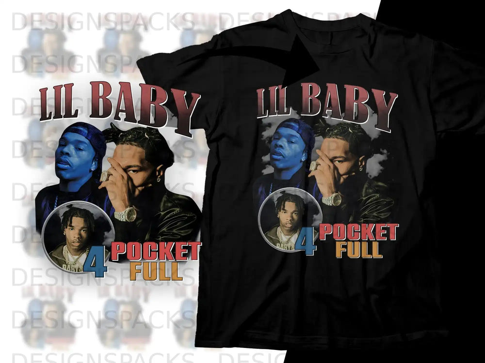 Lil Baby "4 POCKET FULL" graphic t-shirt with artist collage.
