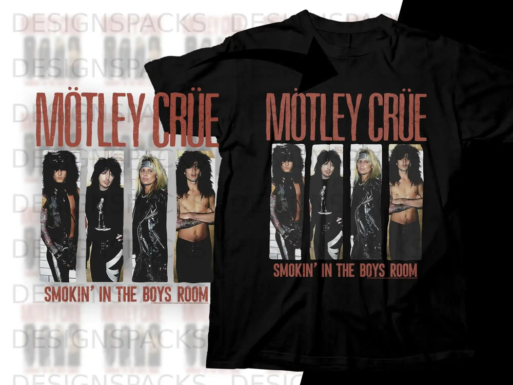 Mötley Crüe "Smokin' in the Boys Room" band t-shirt design.