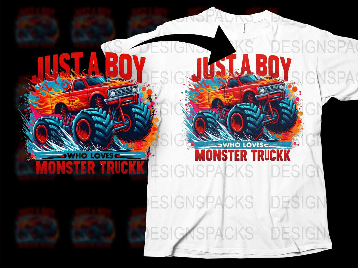 Boys Monster Truck T-Shirt, Colorful Graphic Tee, Kids Car Shirt, Vibrant Print, Youth Sizes Available