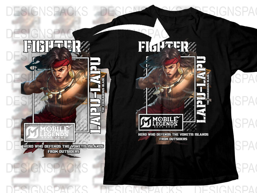 Mobile Legends Fighter T-Shirt, Hero Graphic Tee, Gaming Apparel, Unisex Black Cotton Shirt