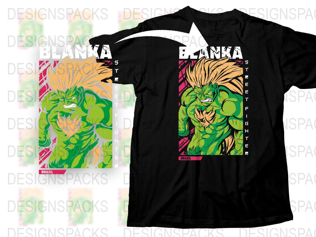 Street Fighter Blanka T-Shirt, Vintage Comic Style, Gaming Tee, Brazil Flag Colors, Men's Graphic Shirt