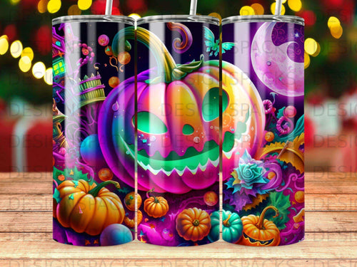 Neon Glow Halloween Pumpkin Tumbler Digital Wrap Design