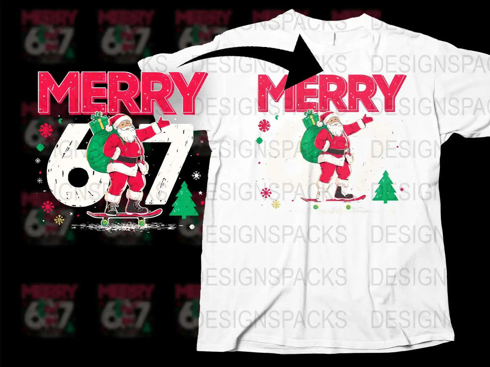 Festive Christmas T-Shirt with Santa Skateboarding, Holiday Tee, Men's and Women's Winter Apparel