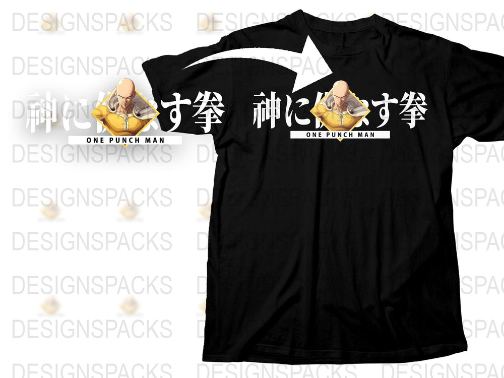 One Punch Man T-Shirt, Saitama Anime Graphic Tee, Black Cotton Shirt, Japanese Text, Fan Merchandise