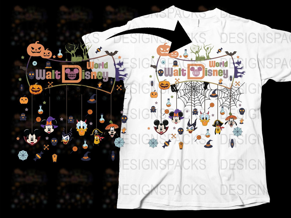 Disney Halloween T-Shirt, Cute Cartoon Characters, Spooky Pumpkin Design, Kids and Adults Sizes Available
