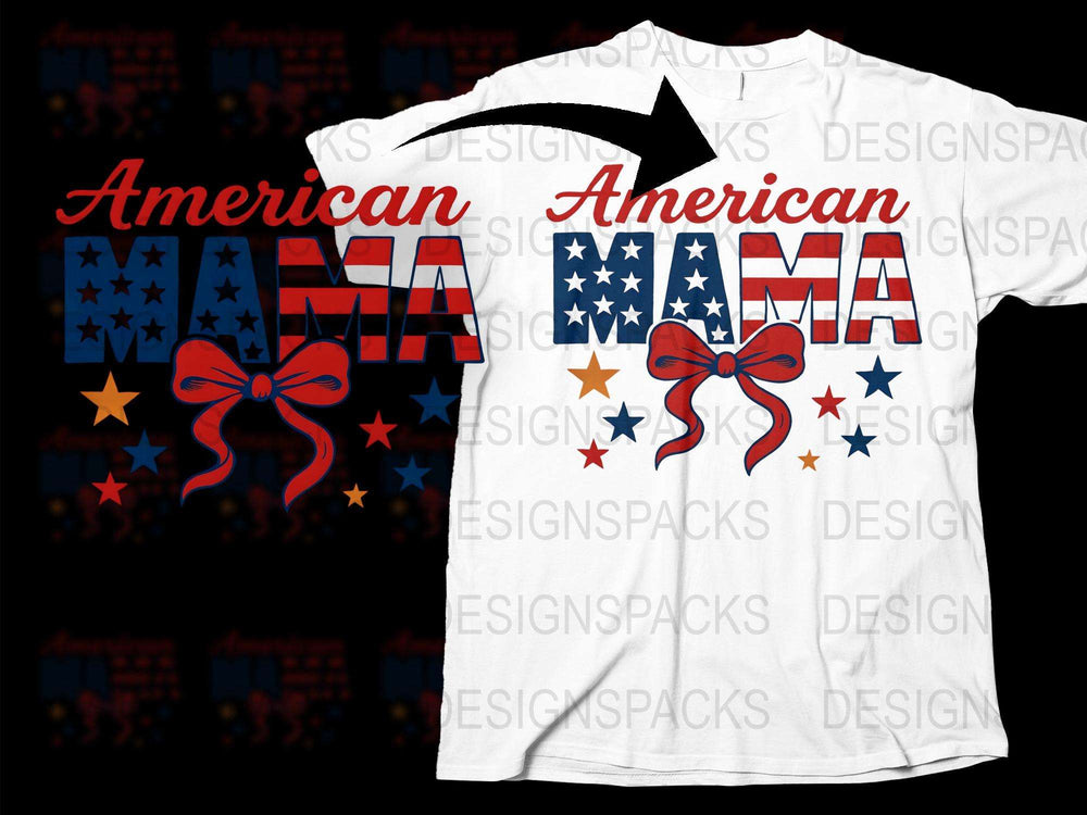 American Mama Patriotic T-Shirt, USA Flag Stars Stripes, 4th of July Women's Top, Gift for Mom