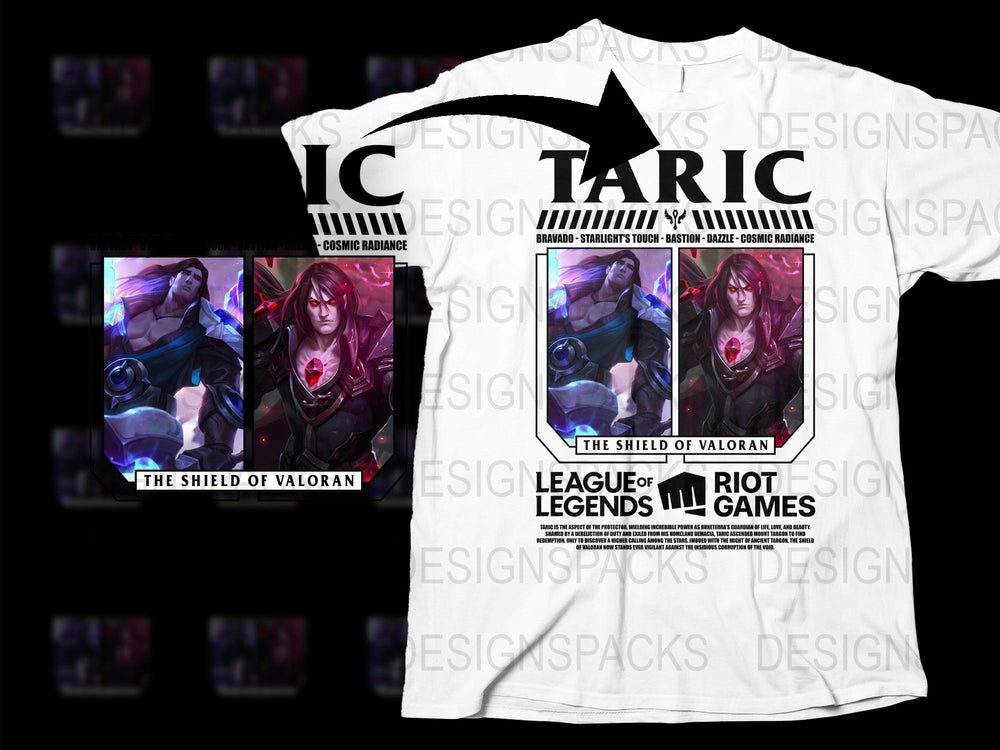 League of Legends Taric T-Shirt, Cosmic Radiance Graphic Tee, Gaming Apparel, White Shirt with Hero Print