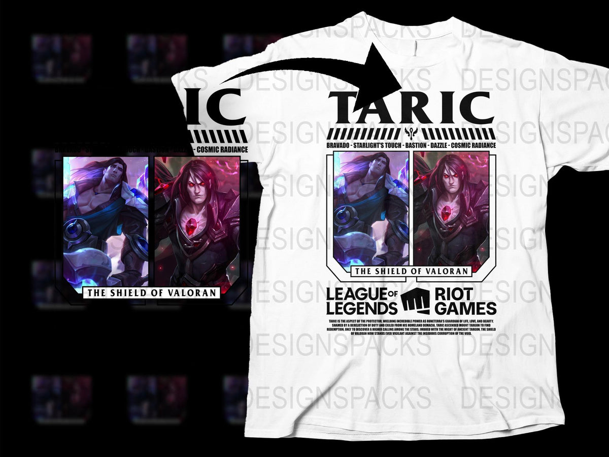 League of Legends Taric T-Shirt, Cosmic Radiance Graphic Tee, Gaming Apparel, White Shirt with Hero Print