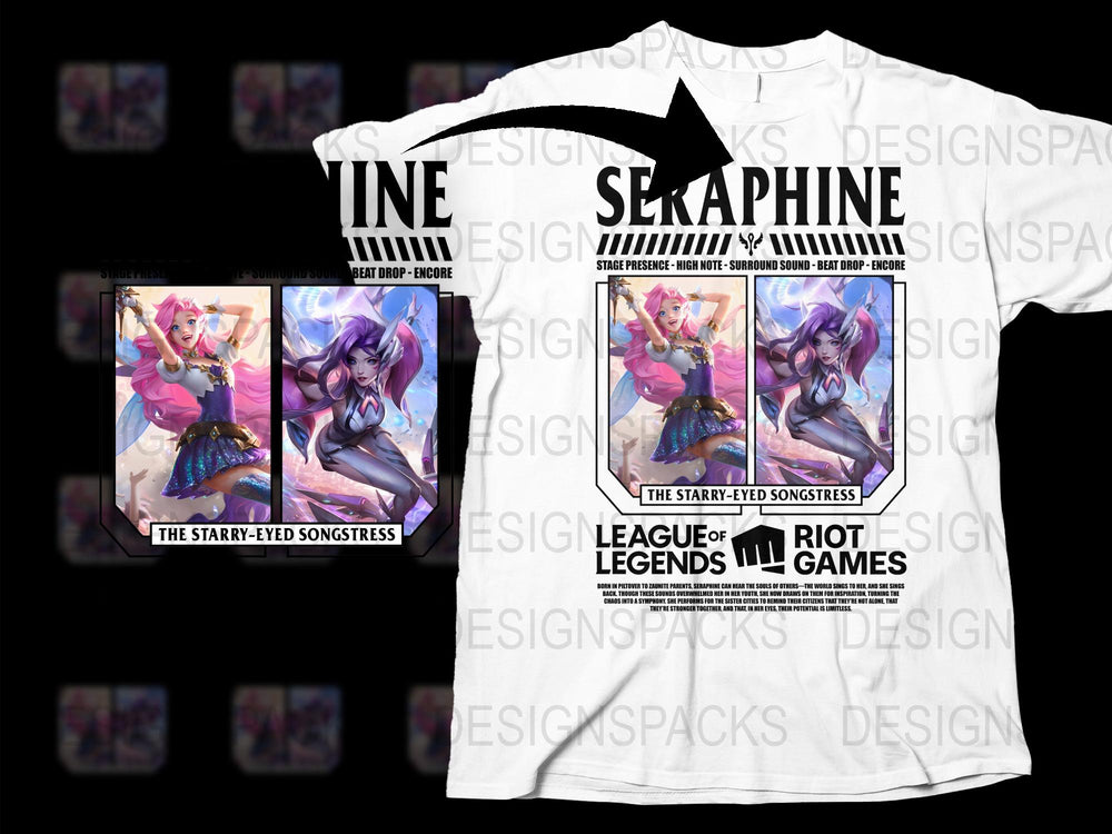 League of Legends Seraphine T-Shirt, Starry-Eyed Songstress Graphic Tee, Gamer Clothing, Unisex White T-shirt