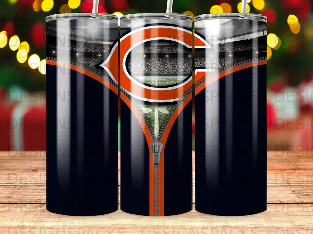 Chicago Bears zipper tumbler with stadium background.