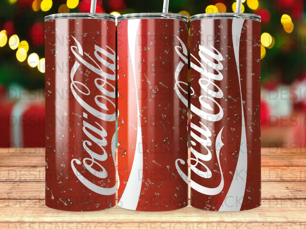 Three Coca-Cola tumblers with water droplet design.