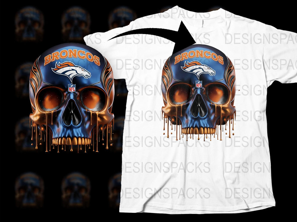 Denver Broncos Skull Graphic T-Shirt, NFL Team Fan Art Apparel, Unique Sports Fan Clothing Gift