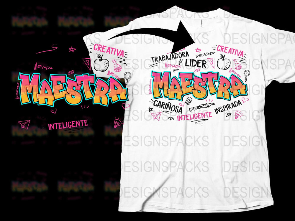 Unique Spanish Teacher T-Shirt, Colorful Maestra Graphic Tee, Educator Gift, Creative Inspirational Design, Pink White