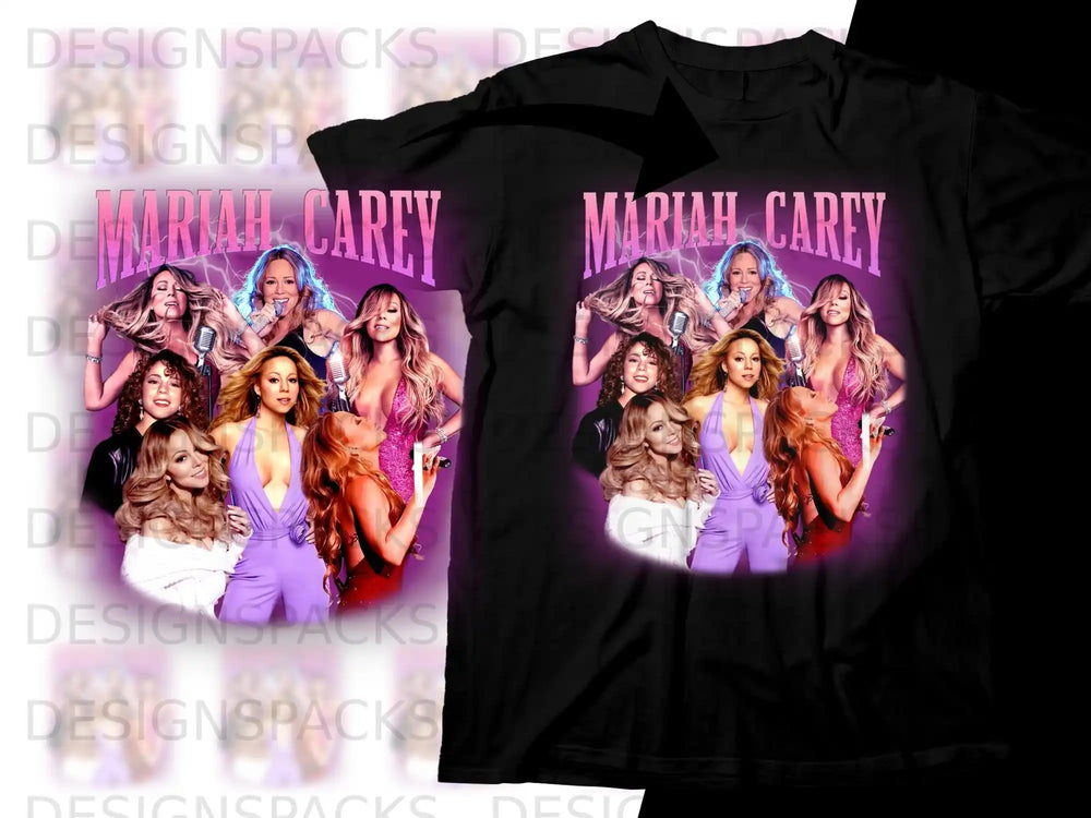 Mariah Carey collage t-shirt design with glitter accents.