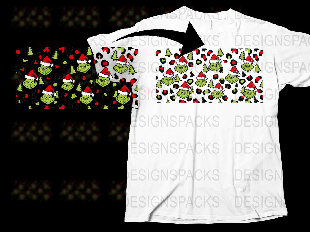 Festive Holiday T-Shirt, Christmas Grinch Pattern, Unisex Adult Fashion, Unique Graphic Tee Design, Seasonal Apparel