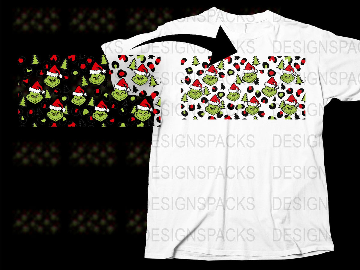 Festive Holiday T-Shirt, Christmas Grinch Pattern, Unisex Adult Fashion, Unique Graphic Tee Design, Seasonal Apparel