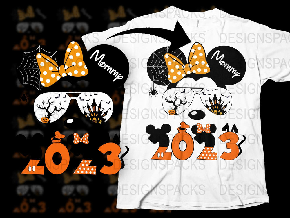 Family Matching Halloween 2023 Disney-Inspired T-Shirt, Mickey Mouse Pumpkin Design, Personalized Mommy and Kids Tee