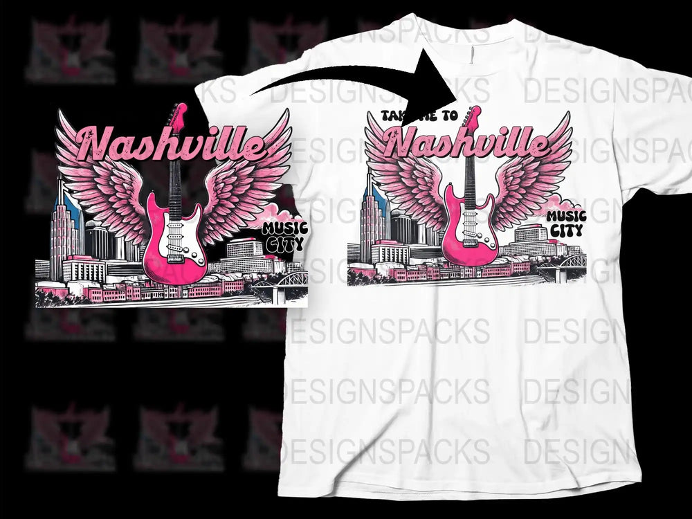 Nashville Music City Guitar Wings Graphic T-Shirt, Unisex White Tee, Music Lover Gift, Urban Style Shirt