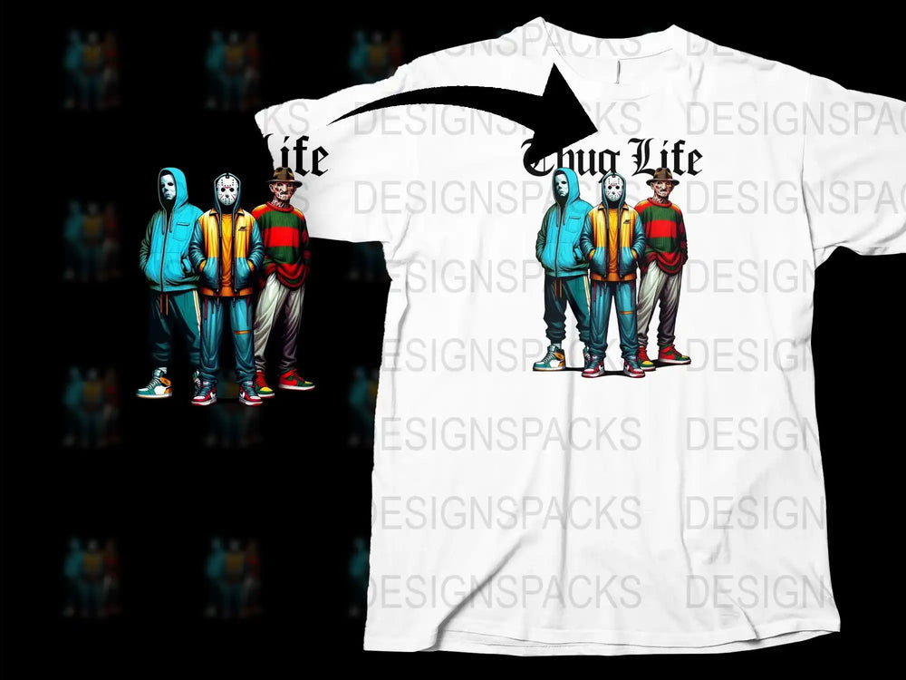 Thug Life Graphic T-Shirt, Colorful Hoodie Design, Urban Streetwear, Men's Fashion Tee, Casual Outfit, Cool Hip Hop Shirt