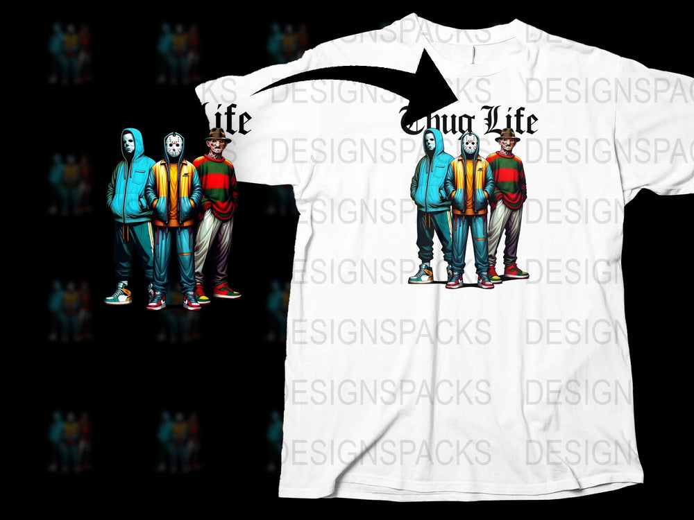 Thug Life Graphic T-Shirt, Colorful Hoodie Design, Urban Streetwear, Men's Fashion Tee, Casual Outfit, Cool Hip Hop Shirt