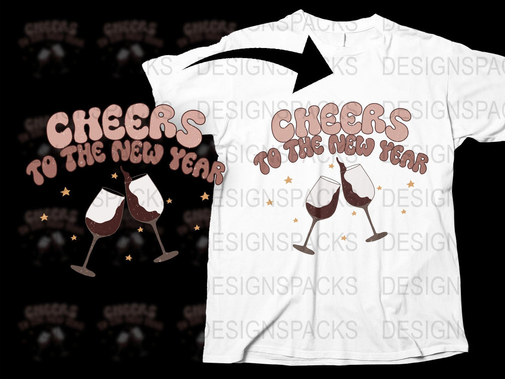 Cheers to the New Year T-Shirt, Festive Holiday Tee, Toasting Glasses Graphic, Unisex Party Apparel