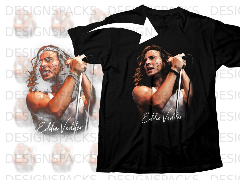 Black t-shirt with a graphic of Eddie Vedder singing into a microphone.