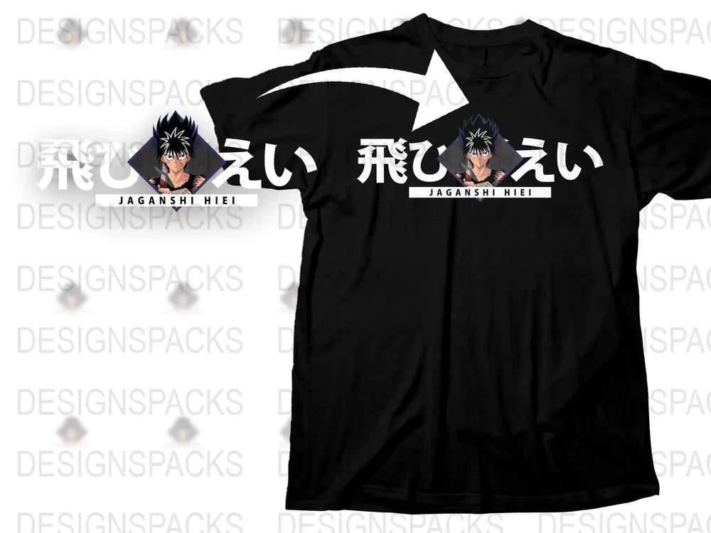 Anime Graphic T-Shirt, Black Cotton Tee, Cool Character Design, Japanese Text Shirt, Casual Streetwear, Unisex Clothing