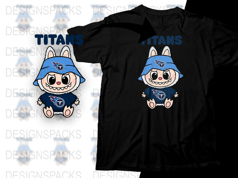Titans Themed T-Shirt, Cute Cartoon Character Design, Sports Team Apparel, Fan Merchandise, Unisex Black Tee