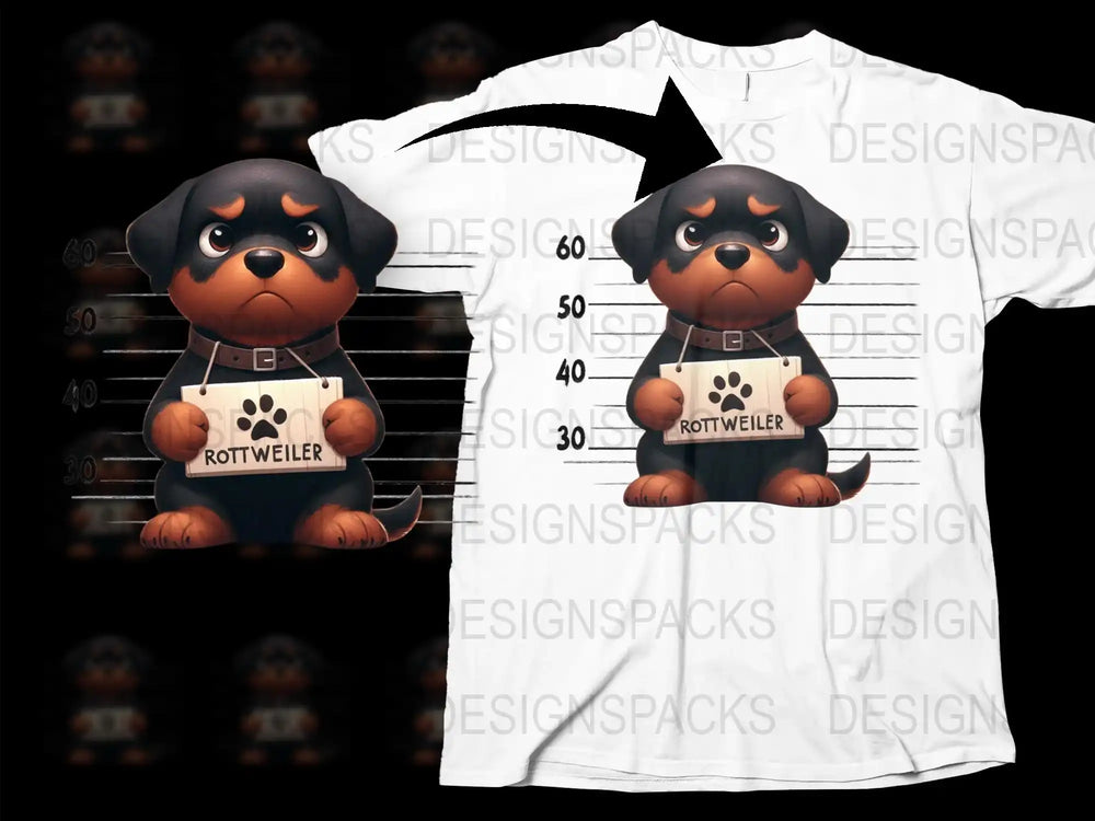 Cute Rottweiler Puppy Graphic T-Shirt, Cartoon Dog Design, Unisex Kids and Adult Sizes, Animal Lover Gift, Casual Fashion Wear