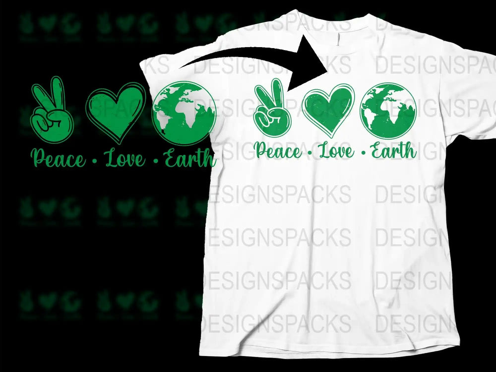 Peace Love Earth T-Shirt, Eco-Friendly Green Earth Day Tee, Unisex Environmental Activist Shirt