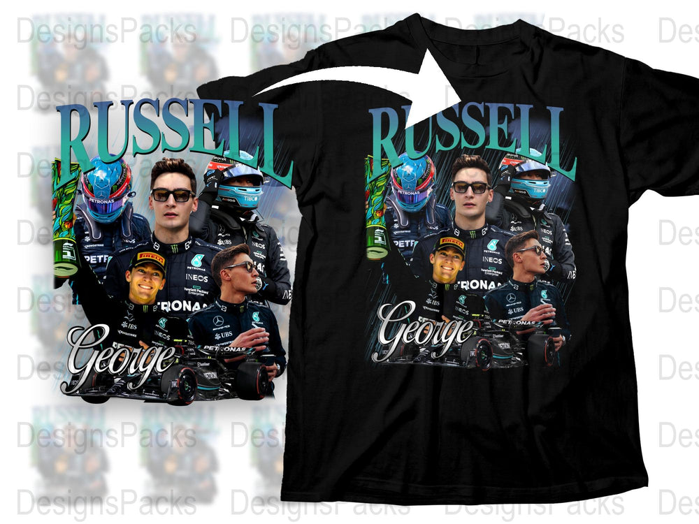 Russell George Mercedes F1 Team Graphic T-Shirt, Racing Fan Apparel, Motorsport Full Print Shirt