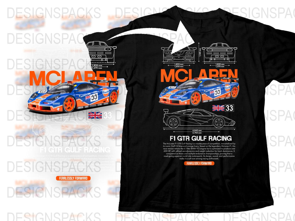 McLaren F1 GTR Gulf Racing Inspired Graphic T-Shirt, Automotive Enthusiast, Collector's Edition Men's Tee, Vintage Style Racing Apparel