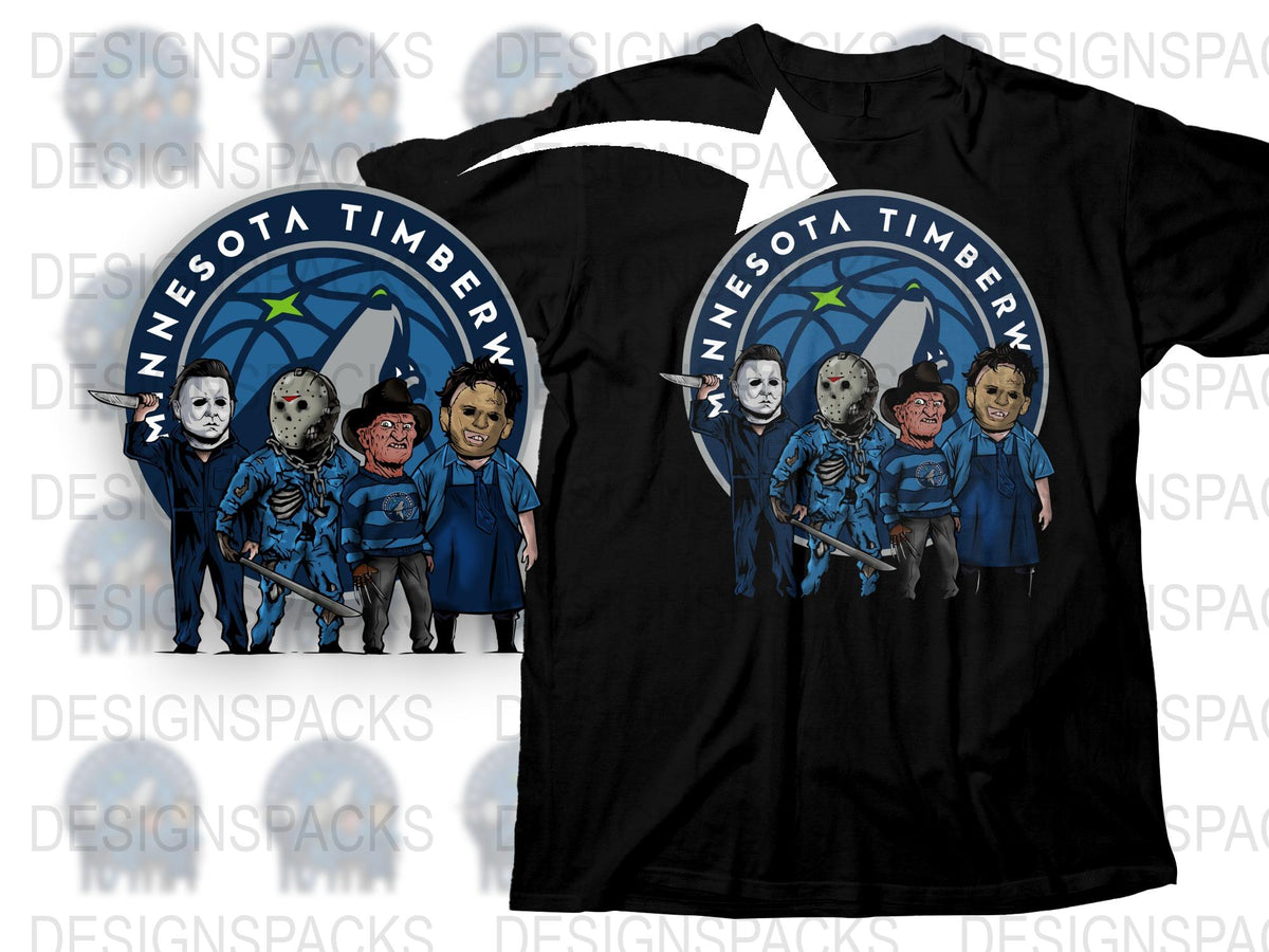 Minnesota Timberwolves Horror Movie Characters Themed T-Shirt, Unique Graphic Tee for Fans