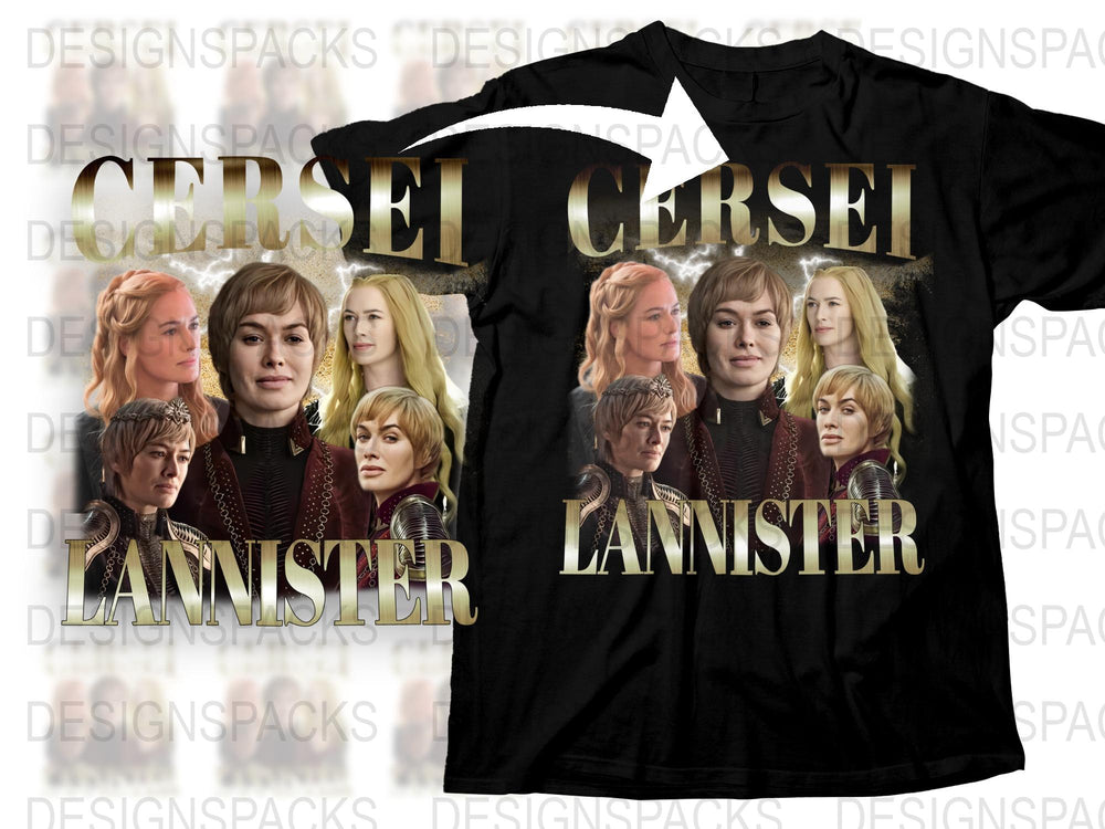 Game of Thrones Inspired Black T-shirt, Cersei Lannister Graphic Tee, Fantasy TV Show Fan Merchandise